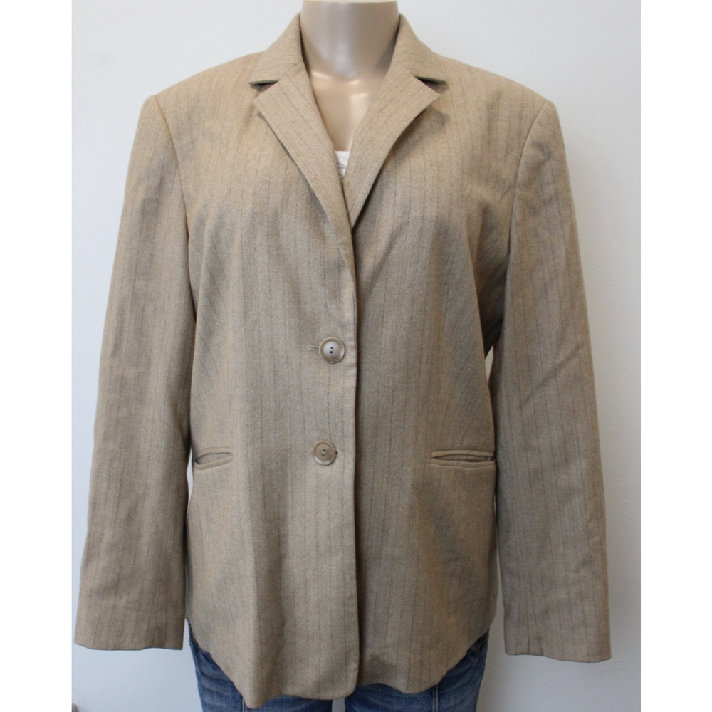 Talbots Blazer Womens 14 Petite Beige‎ Striped 2 Button Single Breasted Jacket